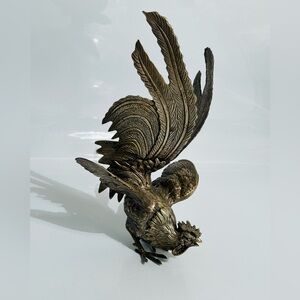 Antique Mid 20th Century Collectible Bronze Brass Fighting Rooster Figurine